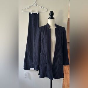 Chicos Boyfriend Blazer Pinstripe Open Jacket Sz 0  Matching Pants Sz 0R NWT 2PC